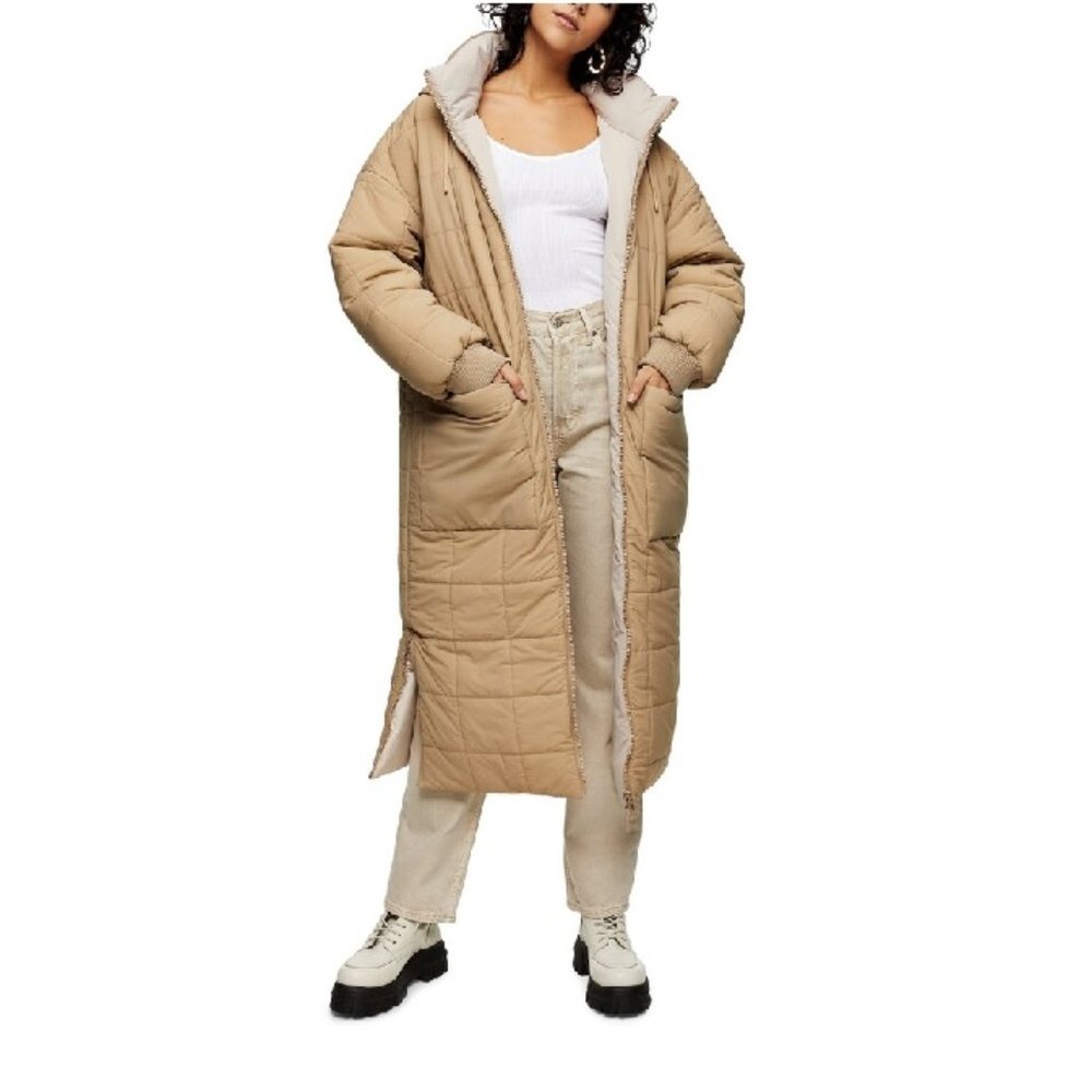 🎁 Topshop Pearl Padded Hooded Longline Coat